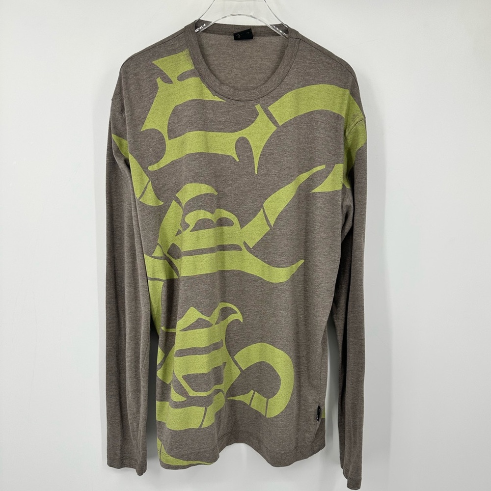 Versace Jeans Couture Mens Long Sleeve T Shirt Green Brown Tan Print | B153